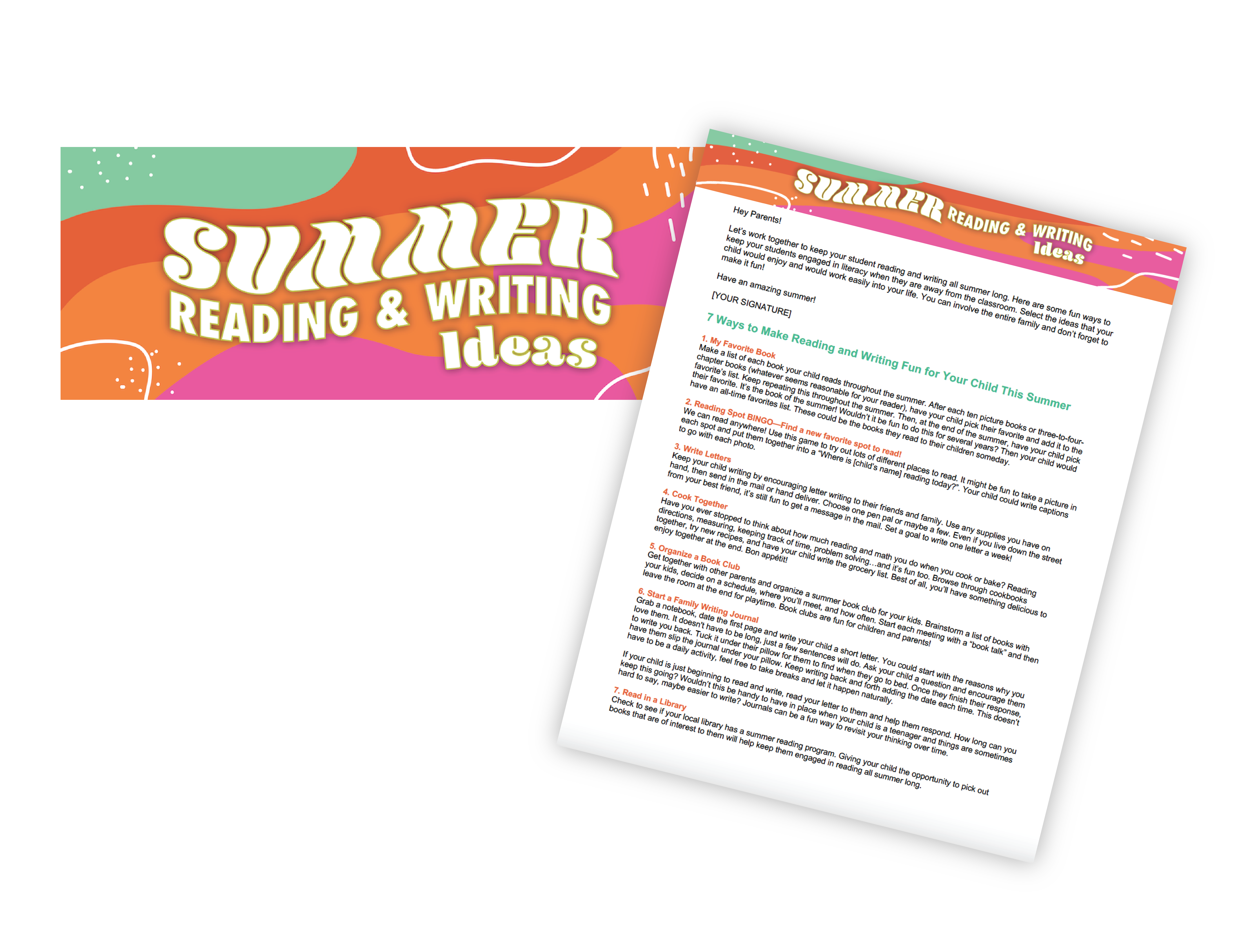 summer reading and writing ideas parent letter